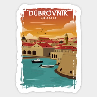 Dubrovnik Croatia Vintage Minimal Travel Poster Sticker